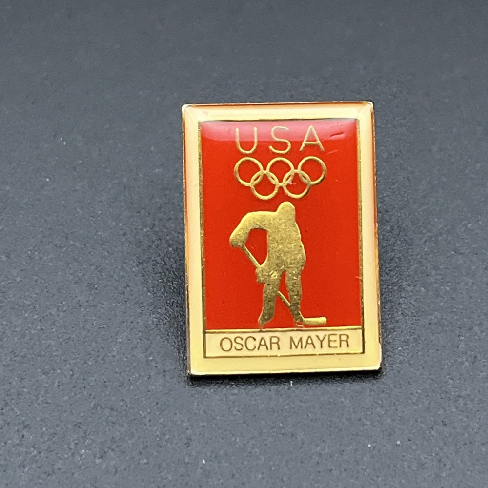 Vintage Olympic Games Team USA Oscar Mayer Sponsor Hockey Lapel Hat Pin
